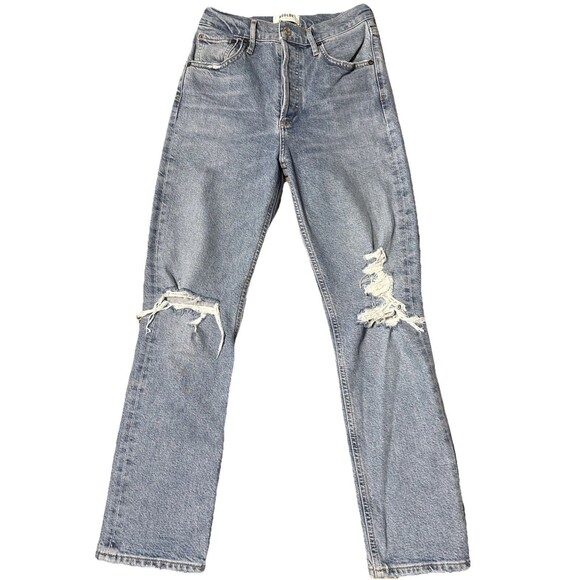 Agolde Denim - Agolde Jeans Riley Crop Womens Size 24 High Rise Straight Distressed Denim
